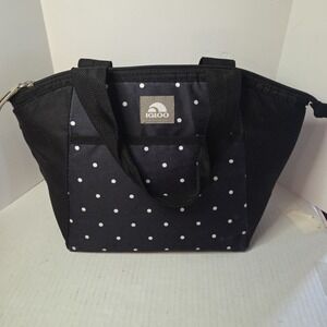 Igloo Tote Cooler Lunch Bag Blue Whitebpolka Dot Gray Logo Zip ! Read!